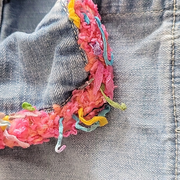 HP 😊 Vtg Girl's Gap Kids Confetti Pink Trim Blue Jean Jacket Sz XL 12 - Picture 6 of 6
